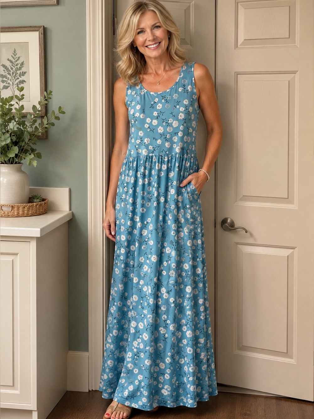 Woman’s Floral Sleeveless Maxi Dress